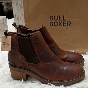 New Bull Boxer Women's Red Brown Leather Chelsea Booties Dutch Design 11